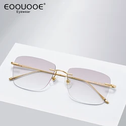 Men's Sunglasses With -0.50 -1.00 -1.50 -2.00 Myopia Lenses Rimless Diamond Anti-UV Sun Glasses Gradient Gray G15 Colored Lenses