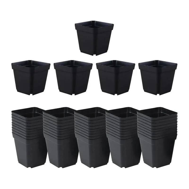 50x Nursery Pots Seedling Nursery Transplanting Planter Square Black Plastic Plant Pot for Office Balcony Garden Window Sill