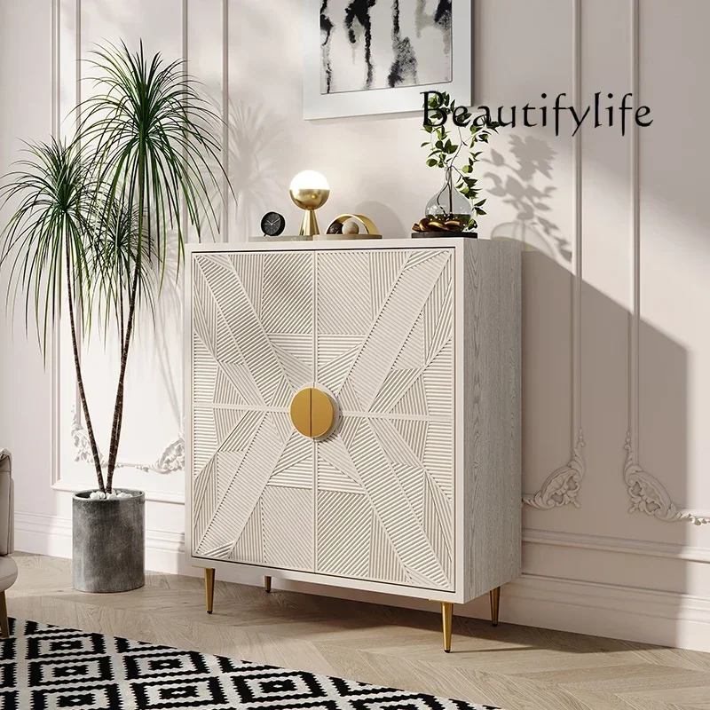

Neoclassical entrance entrance cabinet Entry door decoration French retro style black engraved high-end dining side cabinet