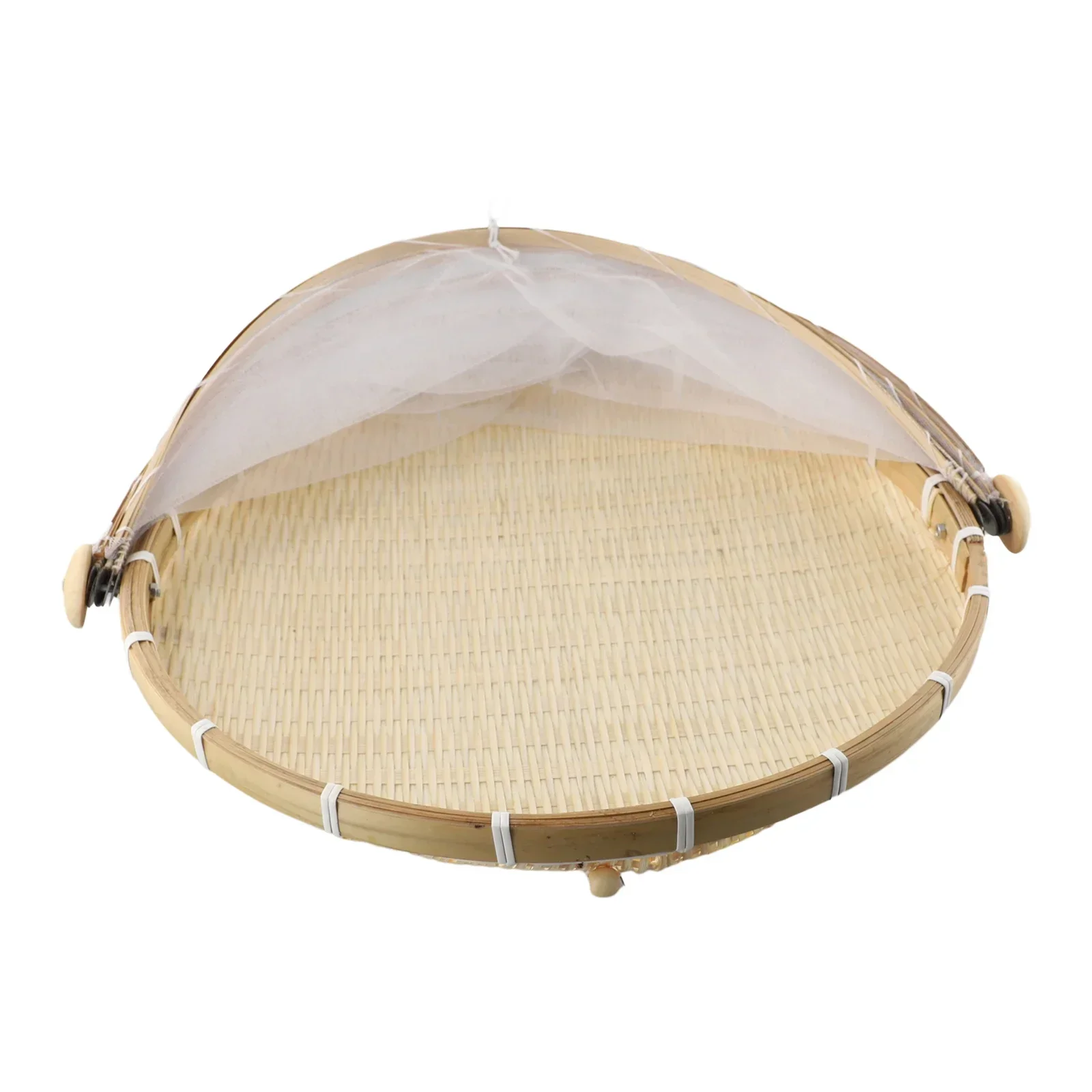 Handmade Woven Fruit Vegetable Basket With Mosquito Proof Net Round Dustproof Wicker Picnic Tray Food Bread Dishes With Cover