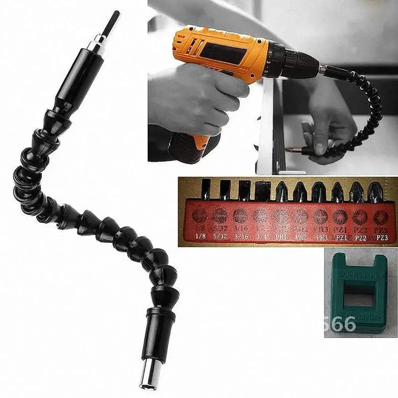 Useful 30 CM/11.8 Inch Flexible Drill Shaft Socket Key Drive Bits Extension Extender Link Snake Double Head Screwdriver #251877