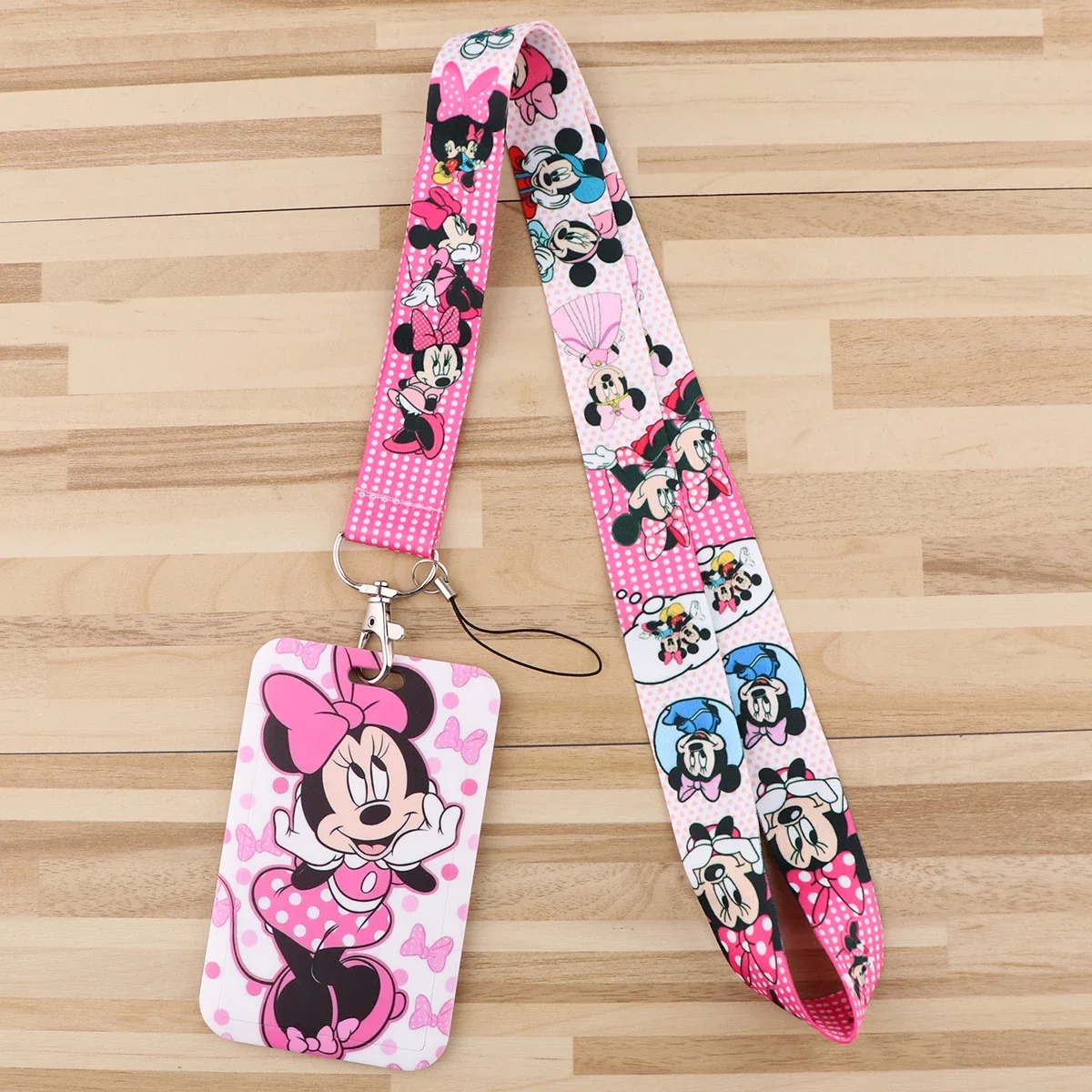 Potdemiel Disney Minnie Mouse Keychain for Keys ID Badge Holder Credit Card Neck Strap Keychain Lariat Phone Strap Jewelry