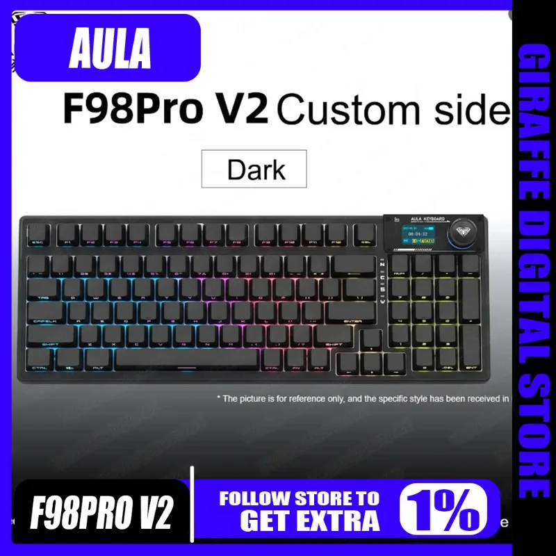 

AULA F98 Pro V2 Mechanical Keyboard Hot Swappable HIFI Sound Quality Multi Axis Display Screen Side Engraving Games Office Gift