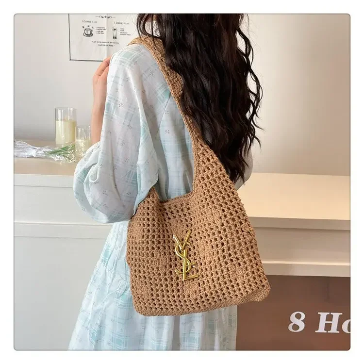 

2025 Горячий! Женская соломенная пляжная сумка ручной работы | Сумка через плечо большой вместимости | Хранение подгузников для отпуска/компьютечения/подгузников