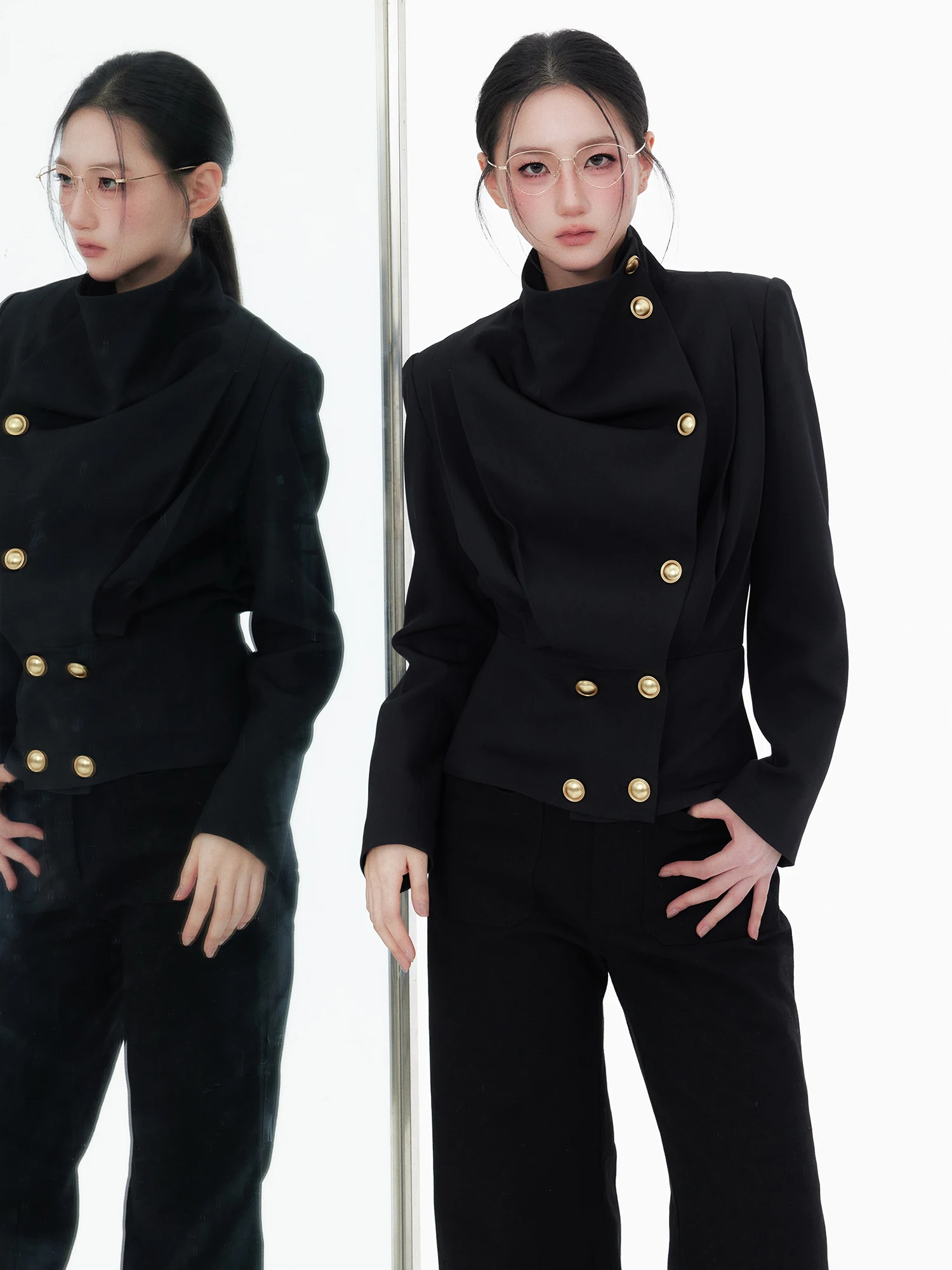 

Оригинальный дизайн Yuzhi: Новинка! Элегантный женский плиссированный костюм-жакет для весны, повседневный деловой стиль, с высоким воротником, длинный рукав.