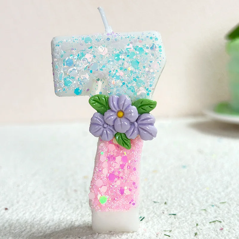 Glitter Pink Flower Candle Princess1 2 3  4 5 6 7 8 9 Girl Happy Girl Birthday Wedding Party Cake Topper Dessert Baking Supplies