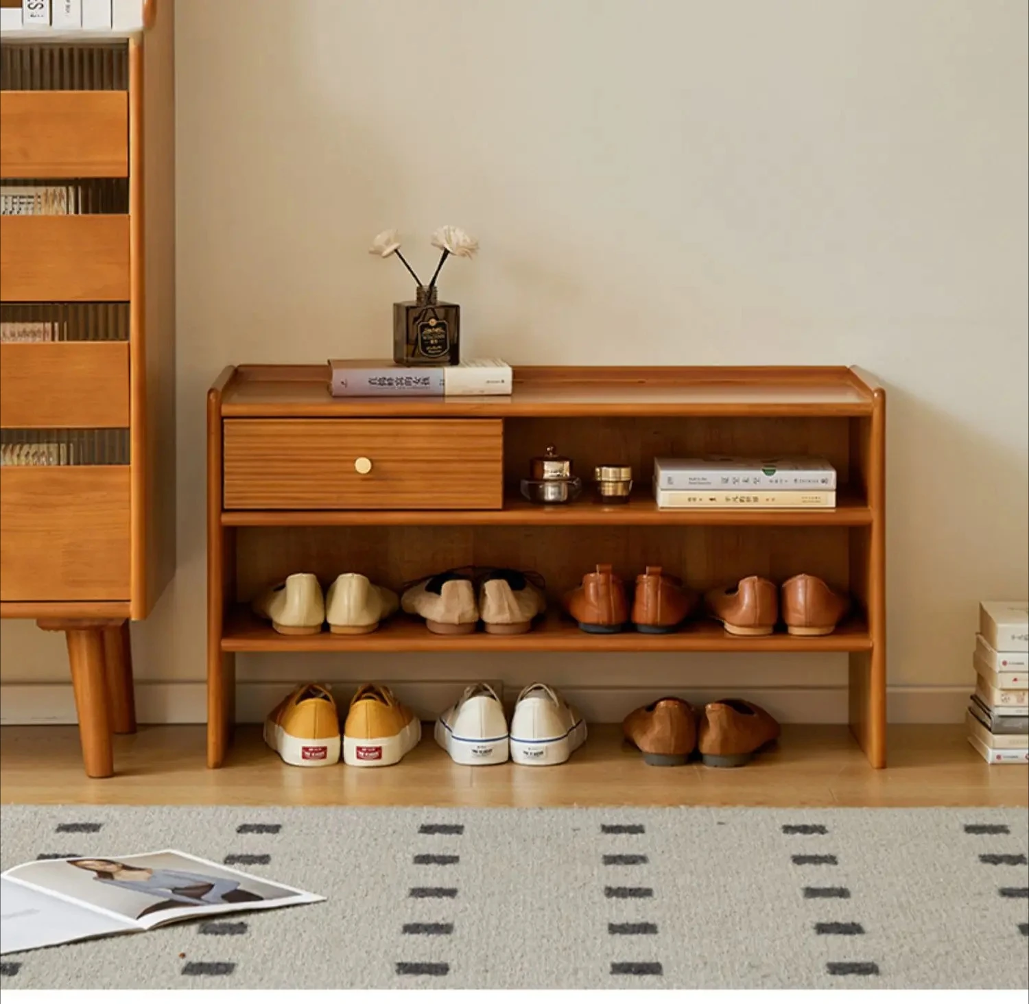 Factory Direct 2026: Solid Wood Integrated Shoe Bench for Entryway