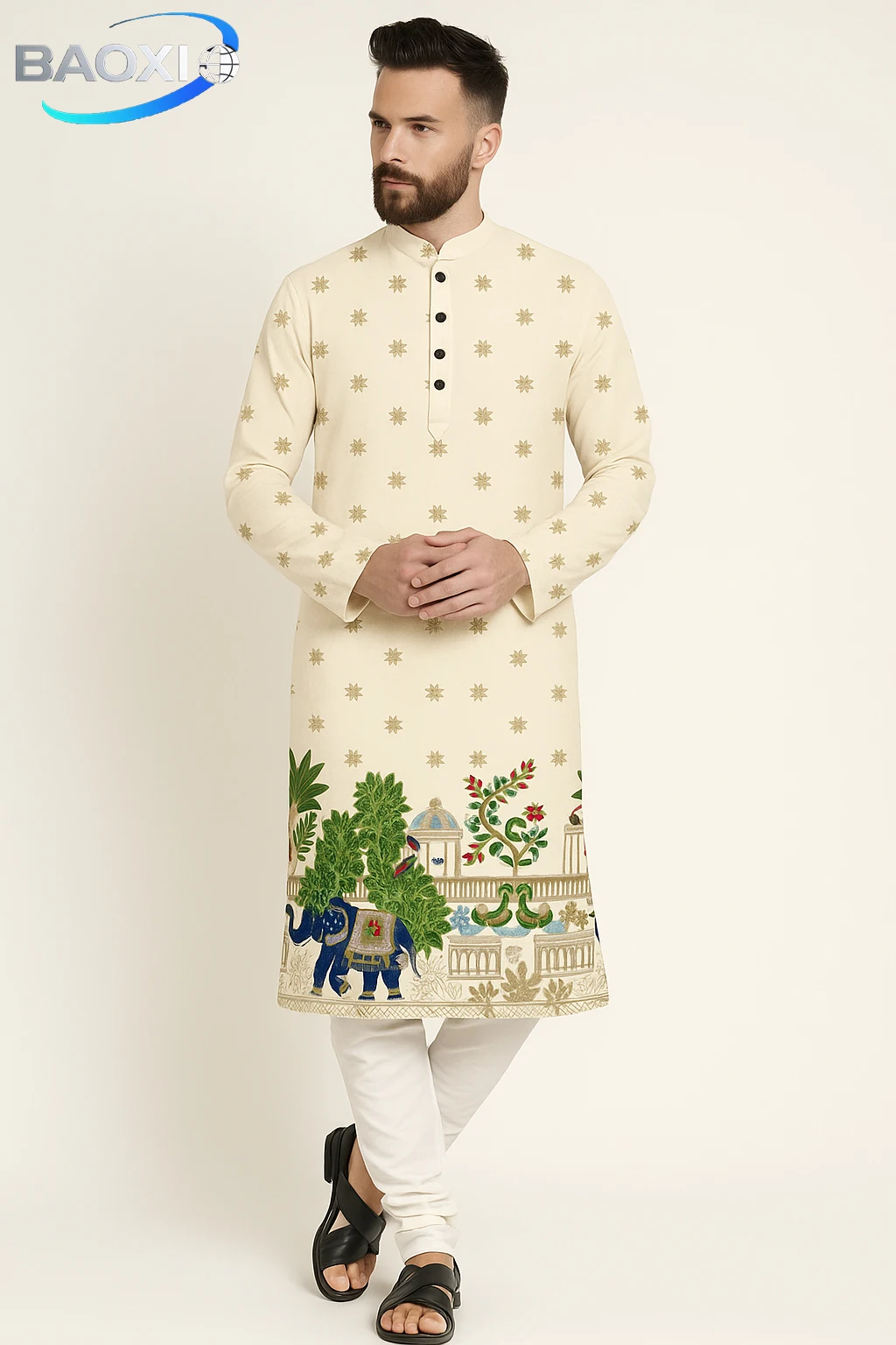 Robe longo masculino com estampa kurta tendo, elegante e confortável, adequado para todas as ocasiões kurt