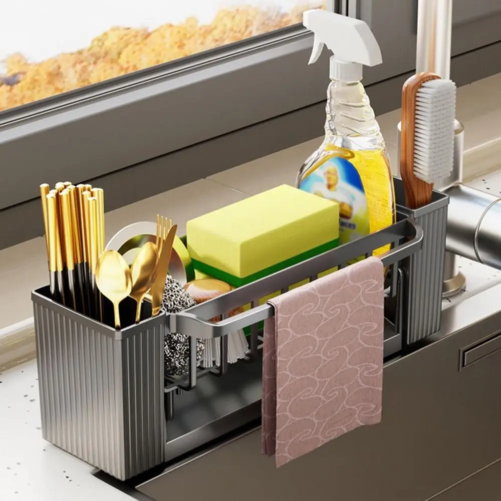 

Plastic Kitchen Storage Rack Large Size Rag Organizer Self-draining Sink Shelf Multifunctional Large Capacity Soap Basket
