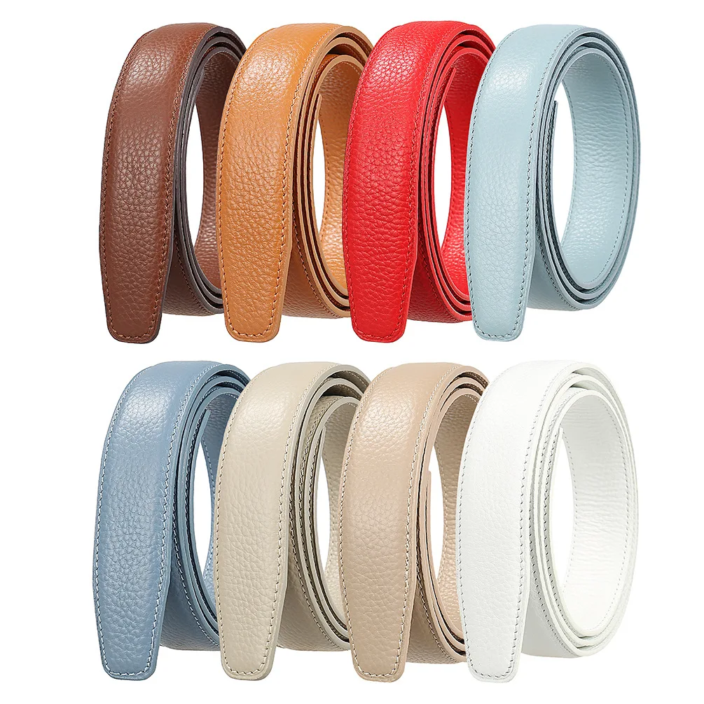 3.0cm High Quality First Layer Cow Leather Men Women Belts Jeans Accessories Automatic Buckle Thin Waistband Without Buckle