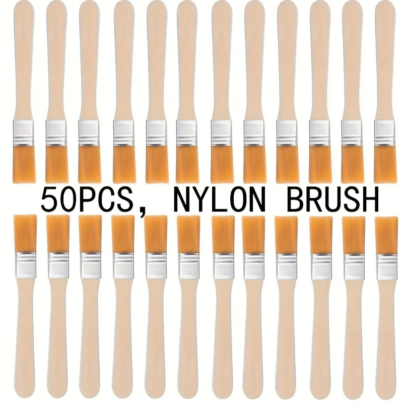 50pcs Nylon Paint Brushes with Wooden Handles, 5-Inch, Yellow Bristles, Ideal for Wall, Door, Cabinet, Furniture, Fence Painting