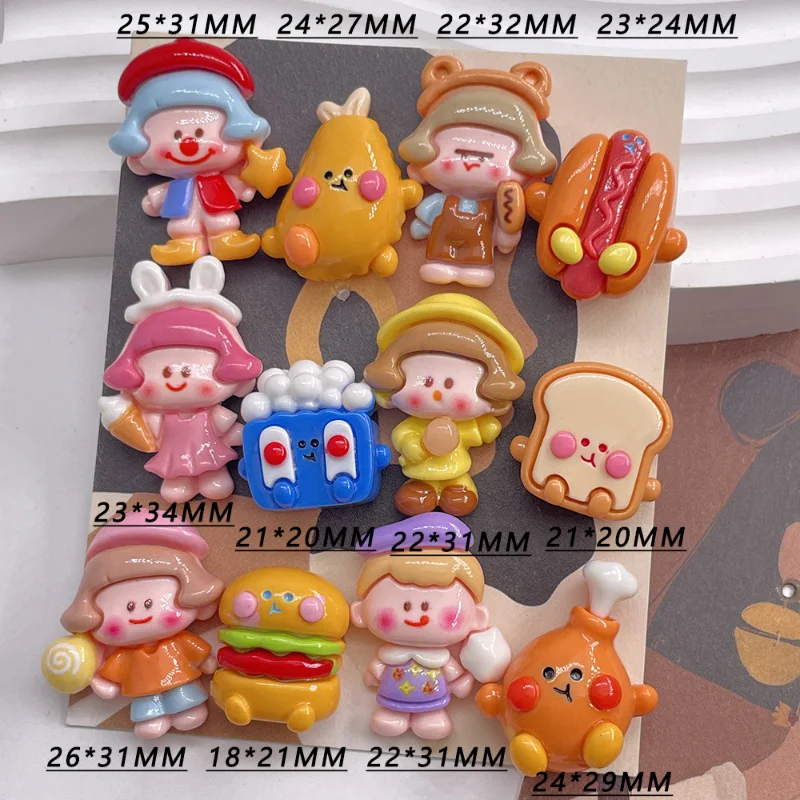 5pcs Simulation Cute Burger Hot Dog Resin Cabochon Flatback Scrapbooking For Phone Decoration Accessories Kawaii Products