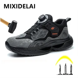 Fashion Male work safety shoes Rotating button Steel Toe shoes Work Sneakers Puncture-Proof Protective Shoes Security Boots Men