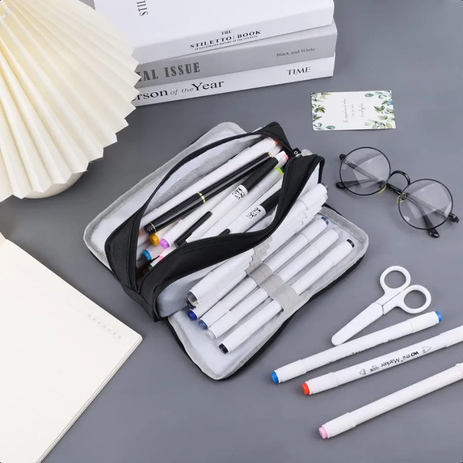 مقلمة كبيرة مكونة من 3 مقصورات وحقيبة أقلام رصاص ذات سعة كبيرة للفتيات المراهقات والأولاد والطلاب ومنظم أكسفورد