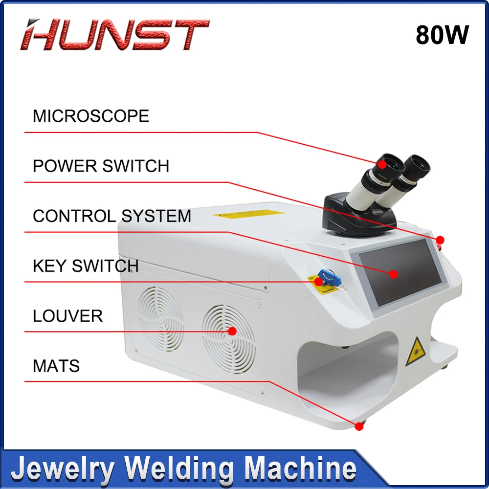 Hunst Jewelry Laser Welding Machine 80W Soldering Mini Portable Fiber Laser Welder Gold Silver Titanium Metal Rings Necklace