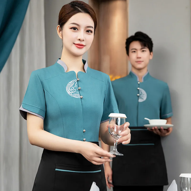 Restaurant Waiter Work Uniform Short Sleeve Fast Food Farmhouse Tea House Employee Shirt Unisex Summer Outfit