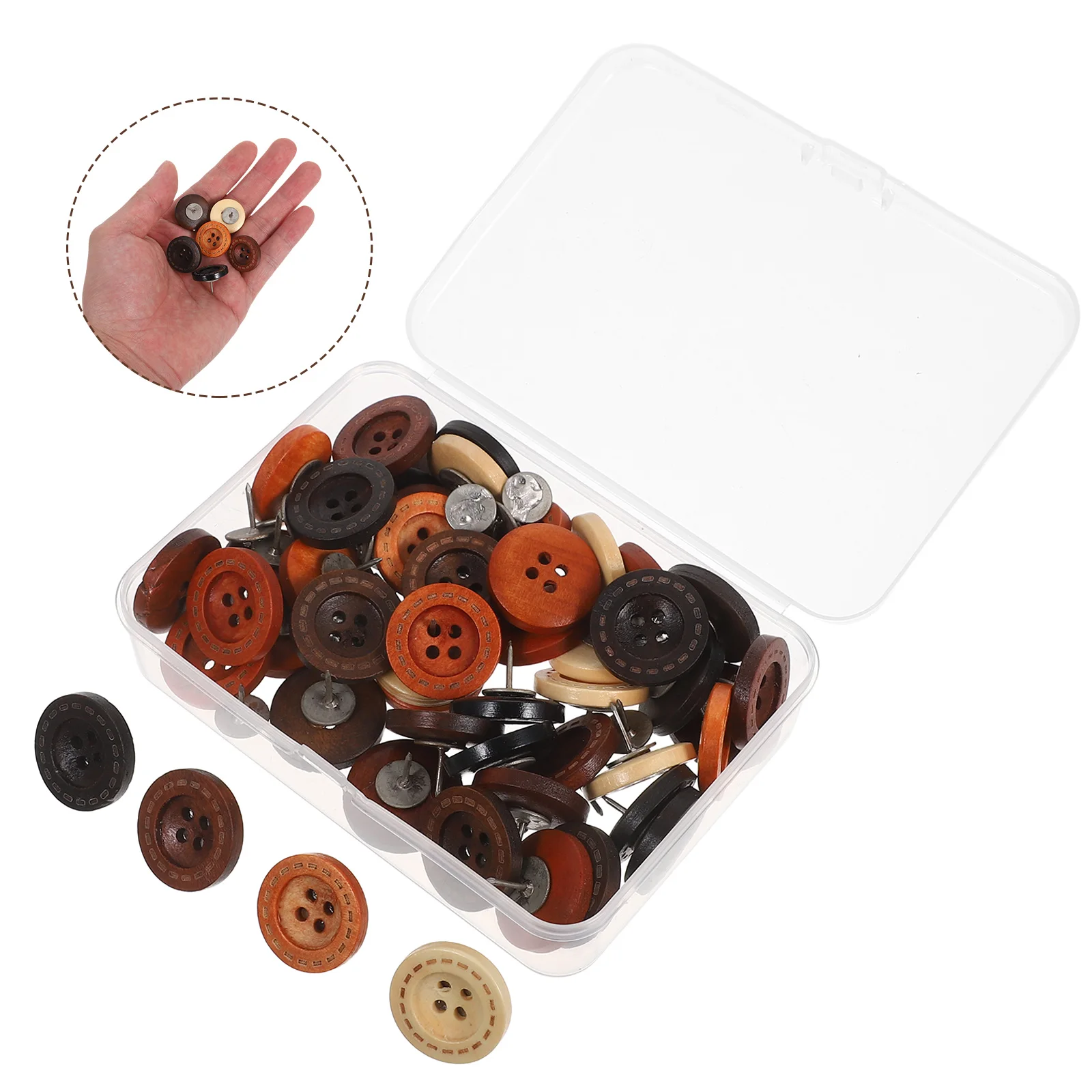 

50Pcs Wooden Thumb Tacks Vintage Button Pushpins Decorative Pins for Photo Wall Cork Bulletin Board Map Pins Office Classroom