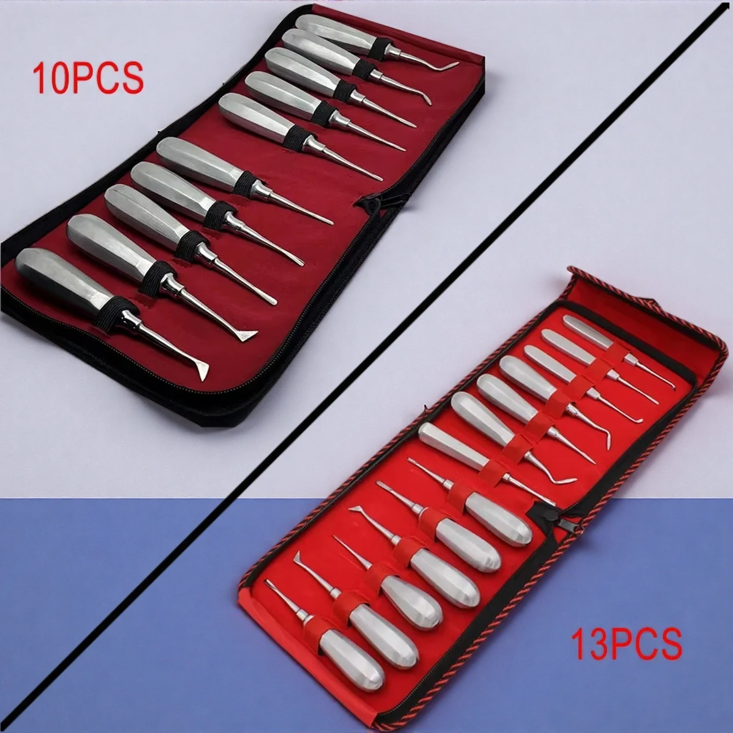 

10/13Pcs Dental Stainless Steel Plier Curved Root Forceps Hexagon Handle Dental Extraction Elevator Kit Dental Instruments Set