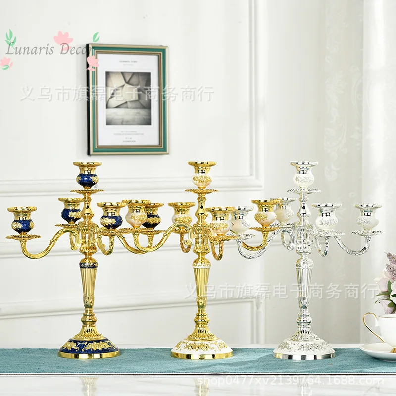 Three heads, five heads, gold and silver candlesticks, hotel clubhouse model room, home decoration, wedding shooting props