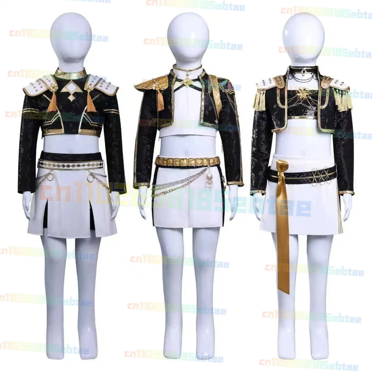 

Girls Black Golden Performance Costume KPop Demon Hunters Huntrix Rumi Zoey Mira Cosplay Costume Wig For Girls Halloween Party