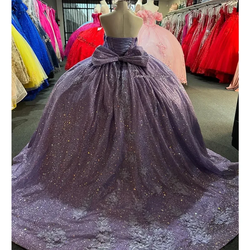 Lavender Lilac Quinceanera Dress Ball Gown Sequins Lace Applie Beading Corset Sweet 16 Dresses Of 15 Anos