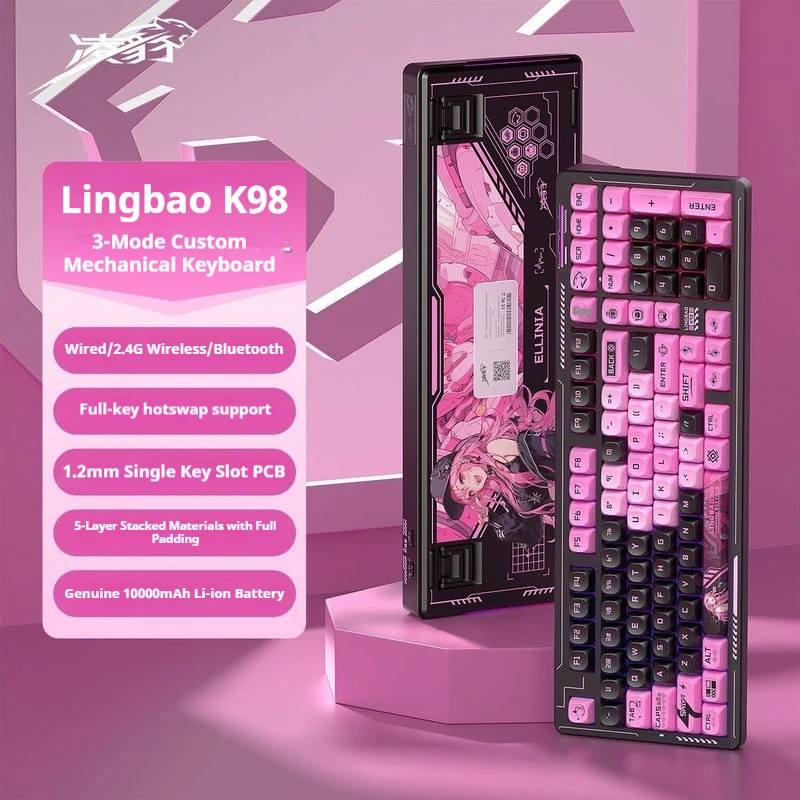Lingbao K98 Wireless Mechanical Keyboard Tri Mode Connection Full Key Hot Plug Game E-Sports Keyboard Peripherals Halloween Gift