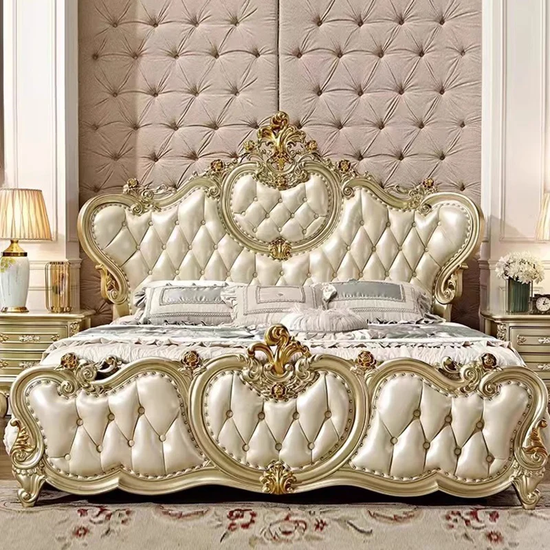 

European Aesthetic Bed Comfortable Professional Vintage Large Size Wooden Unique Creative Bed Double Floor Cama Salon Furniture