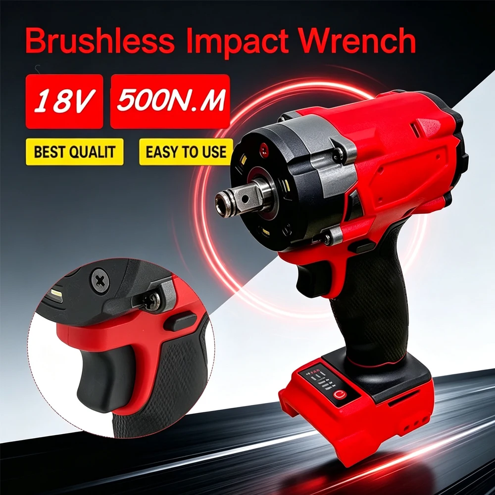 Avvitatore a impulsi elettrico senza spazzole 500N.m, avvitatore elettrico 1/2", cacciavite a batteria per riparazioni, 4 velocità, utensili elettrici per batteria Milwaukee 18V
