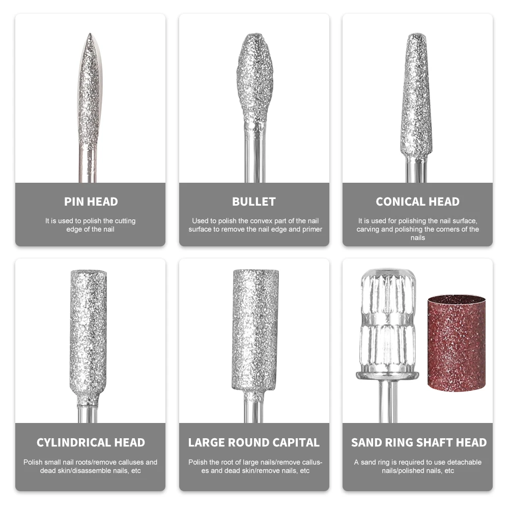 LIMEGIRL ไฟฟ้าเล็บเจาะแฟ้มชุด 6 เจาะ Bits 45000RPM ชาร์จเครื่องเจาะเล็บสําหรับเล็บอะคริลิคเจลขัด