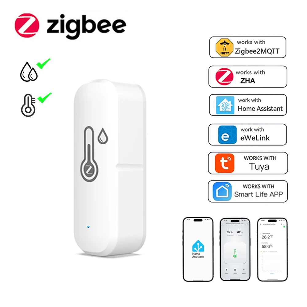 Zigbee Temperature Humidity Sensor App Remote Monitor Smart Home Thermometer For Tuya App Ewelink App Home Assistant Zigbee2MQTT