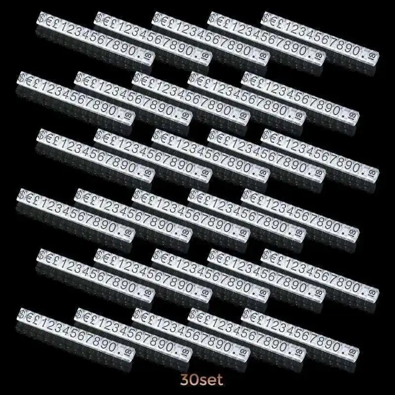 Soporte de precio cubo dólar Euro número ajustable dígito palo reloj joyería Snack comida mostrador precio soporte de exhibición etiquetas de letrero 30 juegos