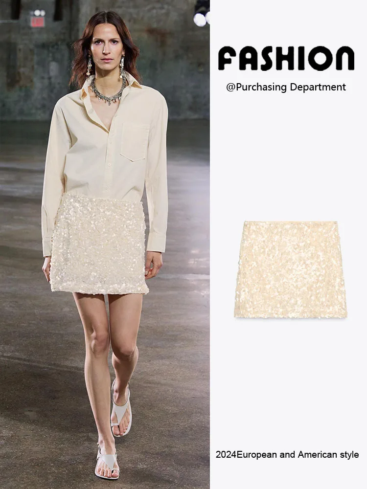 

Новая летняя юбка А-силуэта, укороченная, с блестками, для женщин, модная, для офиса, из других материалов, 00%