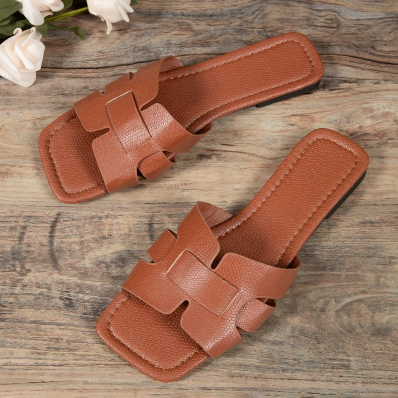 صنادل نسائية بمقاسات كبيرة، أحذية شاطئ كاجوال محبوكة مسطحة القاع للزوجين، ملابس خارجية صيفية، صنادل مريحة للنساء #6