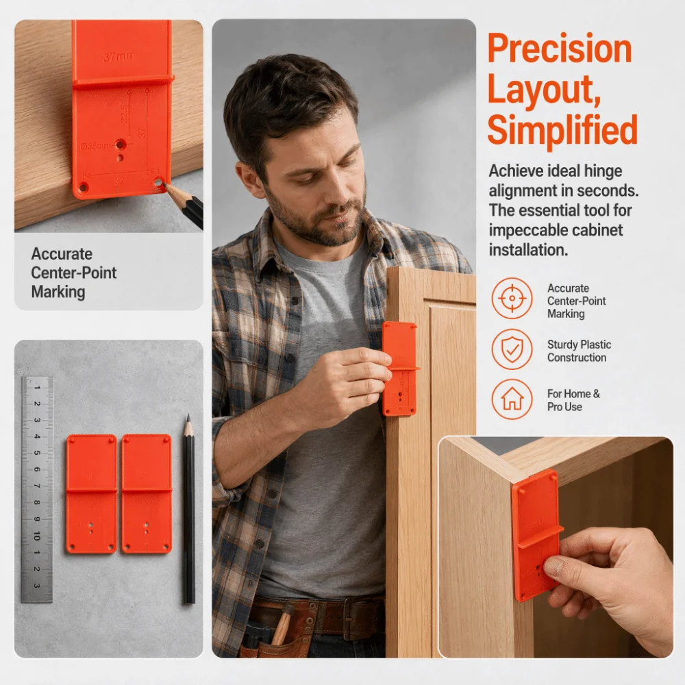 2pcs Compact Pocket Size Hinge Drill Jig Positioning Tool Drill Guide Cabinet Door Template Fast Installation Hinge Hole Locator