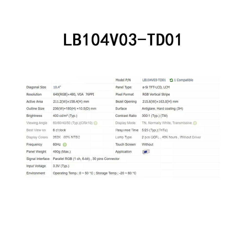 Модуль управления высокой четкости LB104V03-TD01 10,4 дюймов 640*480 ЖК-экран панель