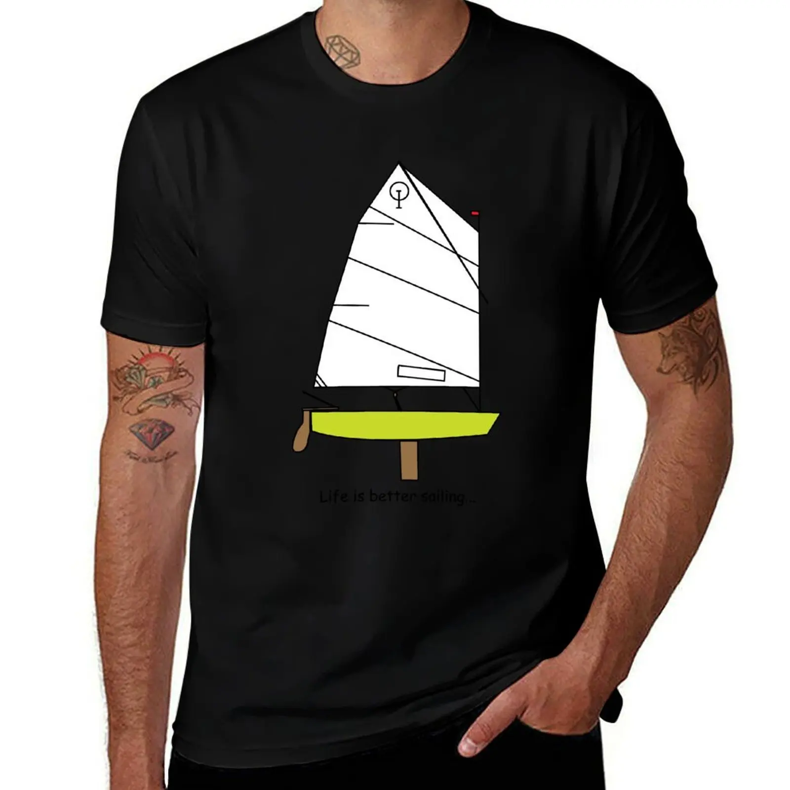 Optimist Sailing Dinghy Lt. Green - Life is better sailing... T-Shirt Casual Breathable Short Sleeve Top