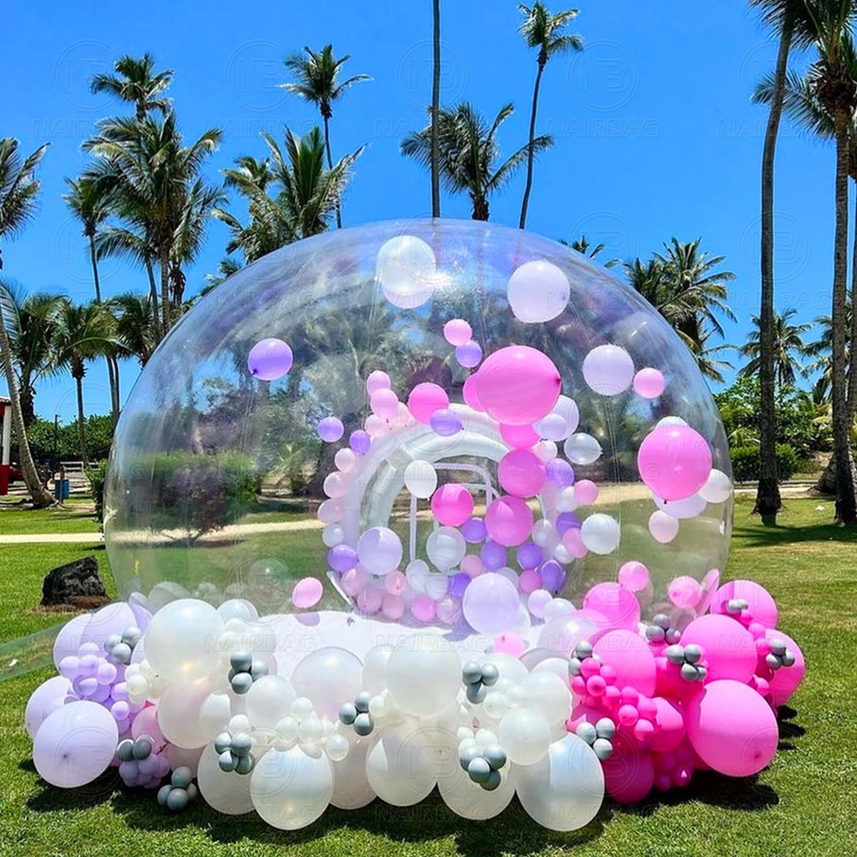 子供用3mインフレータブルバブルバウンスハウス、結婚式パーティー用送風機付き3mドーム型バルーンハウス、インフレータブルバブルテント