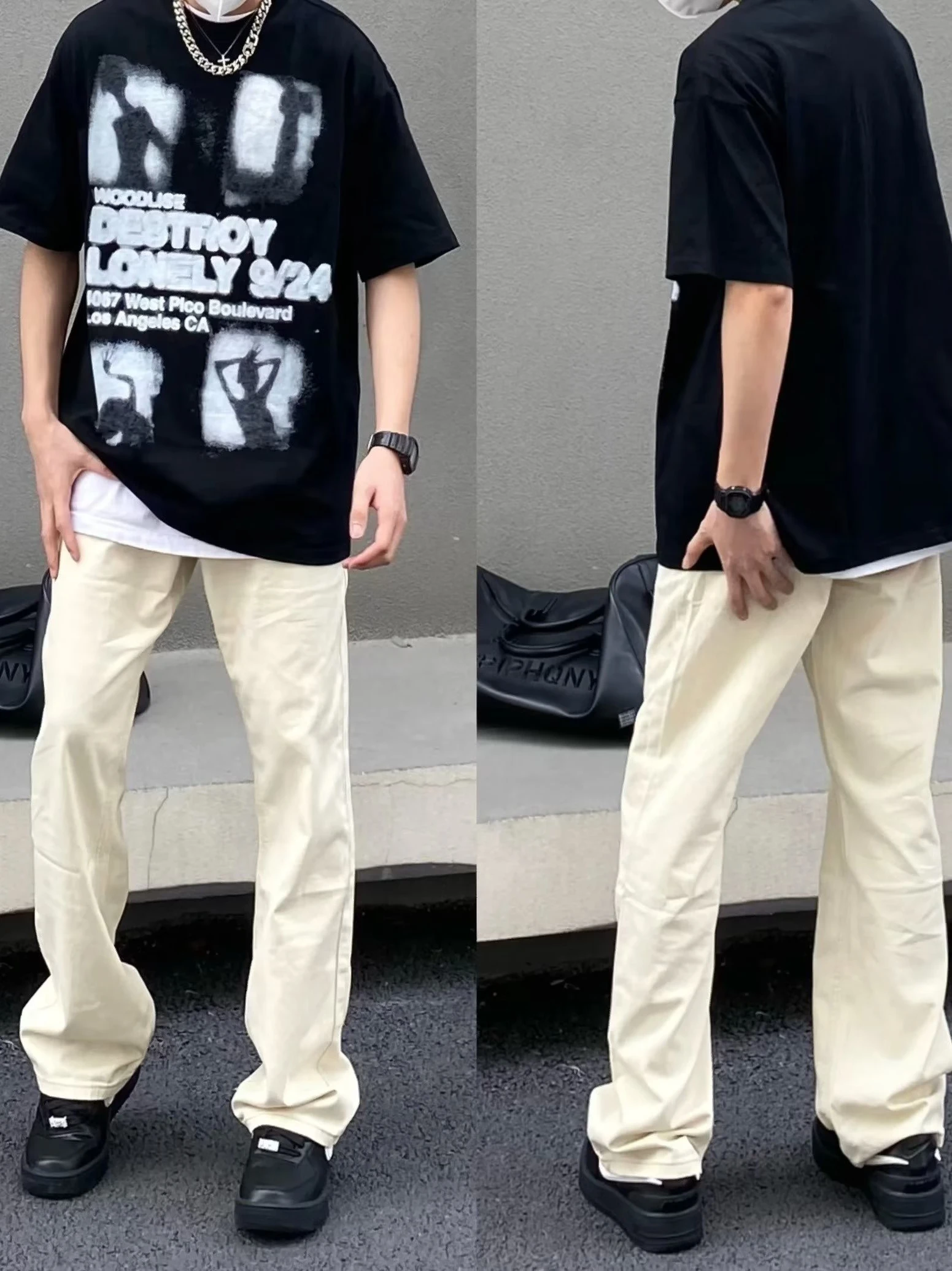 

Retro American Streetwear Light Brown Flared Jeans Men's Women's Casual Versatile Couple's Long Pants Straight Tube Jeans