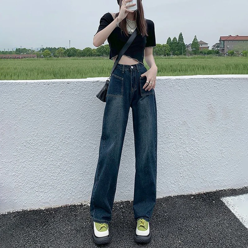 

Casual Wide-leg Jeans Women's Summer Nicheins Korean Style Slimming Loose-fit High-waisted Straight-leg Draped Trousers