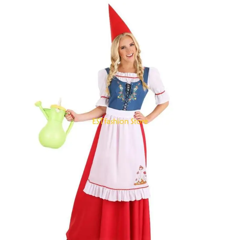 Y5GC 2Pcs Gnomes Costume Set Elf Costume Felts Dwarf Hats Ruffle Half Apron for Birthday Halloween Christmas Party Cosplay