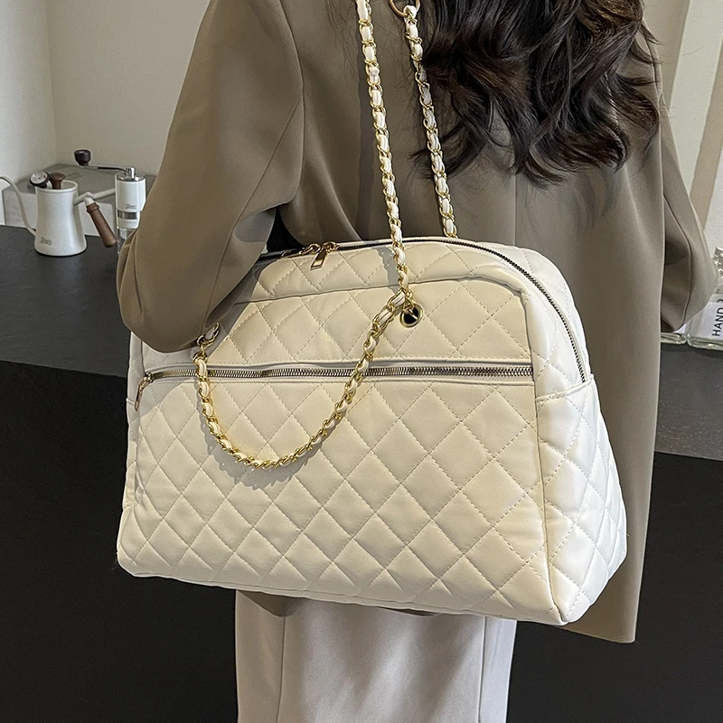 

Casual Chic Diamond Pattern Large Tote Bag Women's Handbag New 2025 Chain Handle oulder Crossbody Bag Soft Surface PU Leather