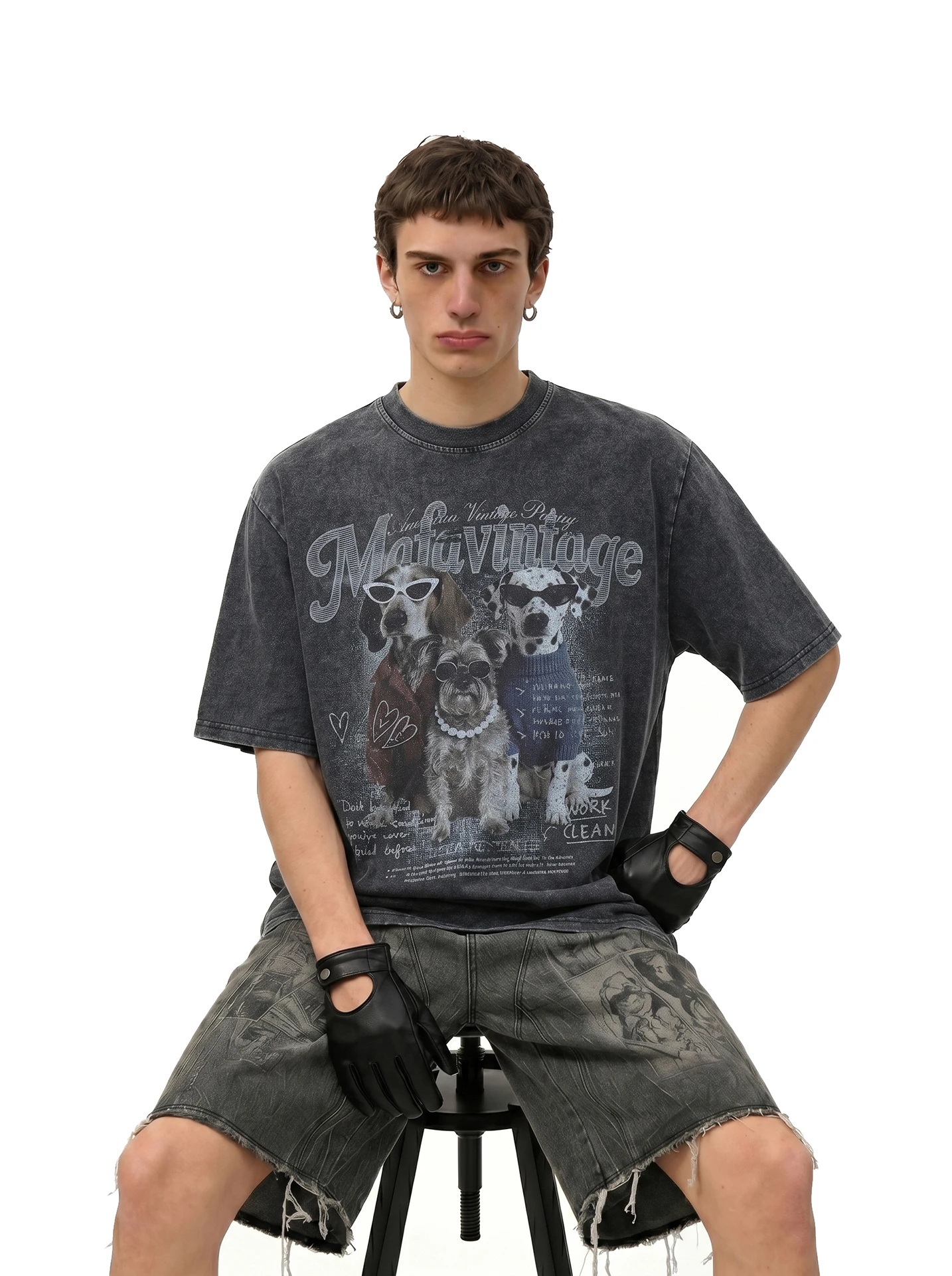 

BETEBULE American Retro Washed Print Short Sleeve Men's T-shirt Summer High Street Trend Loose Top Breathable Comfortable