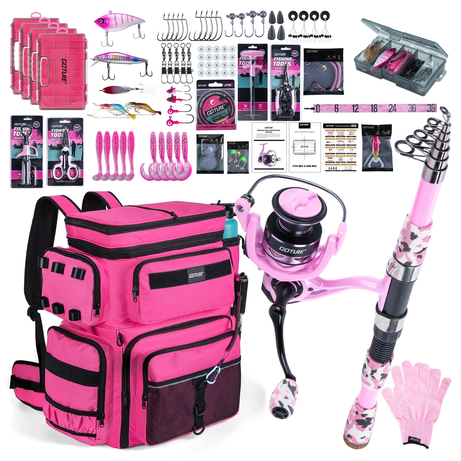 Full Fishing Tackle Combo Set,Telescopic Fishing Rod & Spinning Reel Kit with Insulated Cooler Fishing Backpack,Tackle
