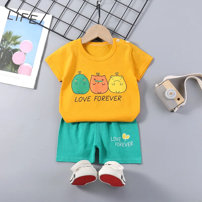 

Summer Baby Girls Clothes Set Toddler Solid Cotton T-shirts and Shorts 2pcs Suit Kid Boy Casual Top Bottom Outfits Tracksuits