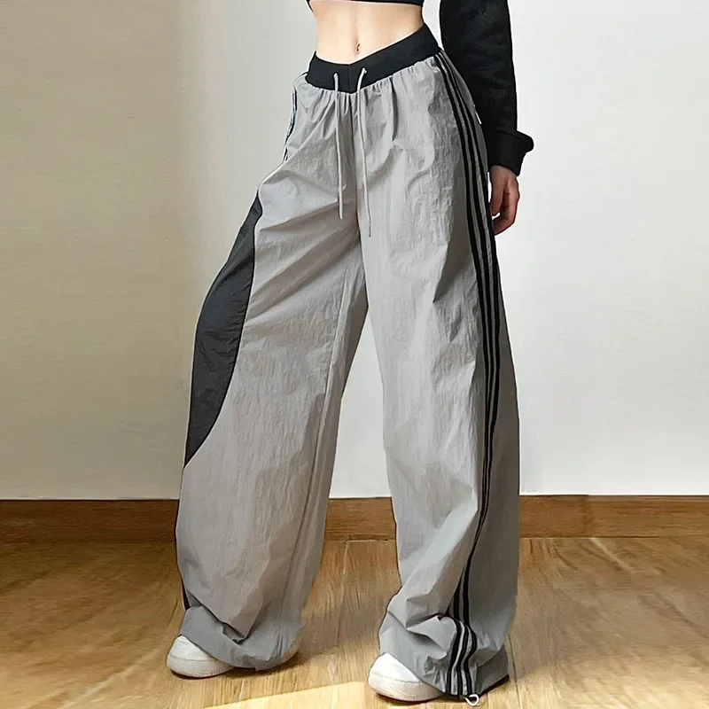 

2023 Cross-border Autumn New Women's Solid Color Loose Street Fashion High Waist Contrast Straight Wide-leg Pants Sweatpants