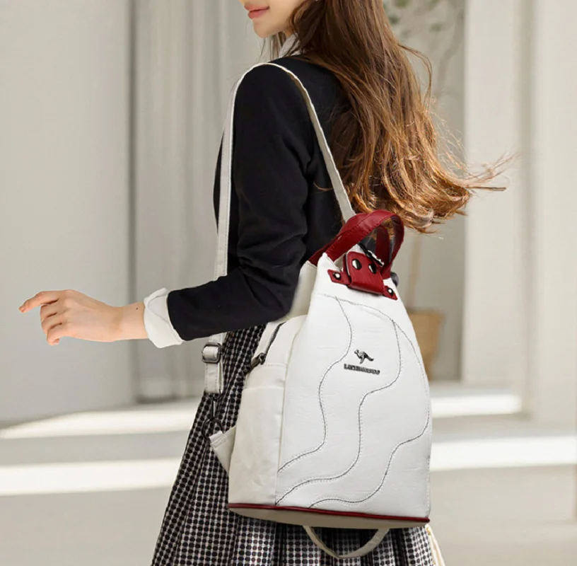 

2026 корейские модные высококачественные рюкзаки из мягкой кожи, женские сумки на плечо большой вместимости, сумки через плечо, дорожный рюкзак