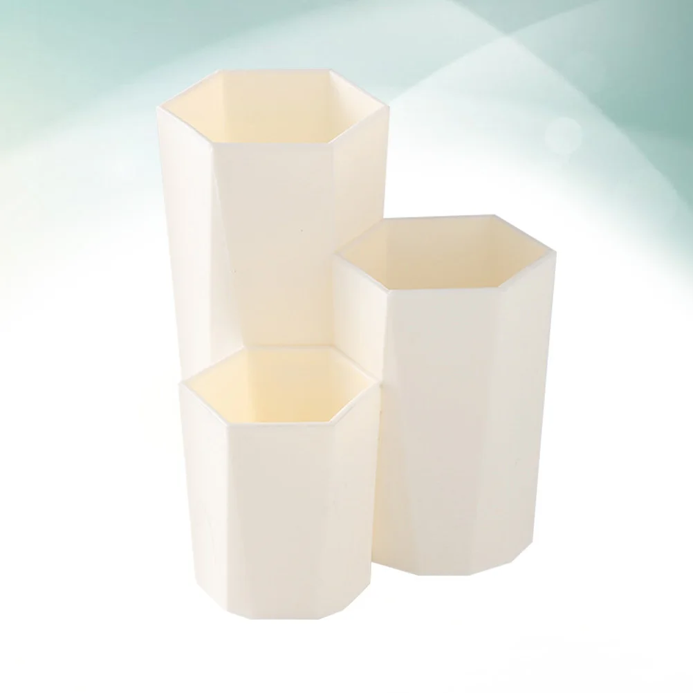 White Plastic Storage Canister Desktop Organizer for Makeup Brushes Pens Pencils Rulers Home Office Dorm Decor Gift Idea