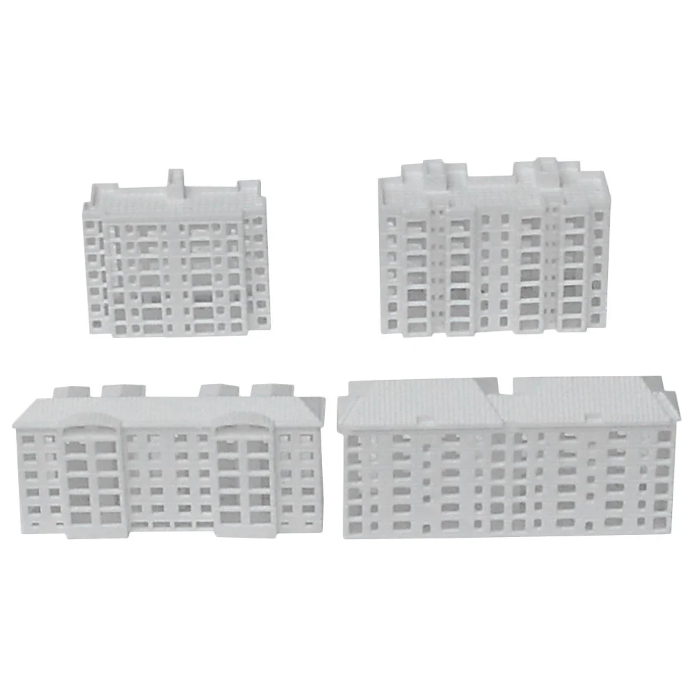 4 Pcs Building Model Ornaments Mini Small House Architectural Miniature Apartment Decor Plastic DIY Buildings Toy