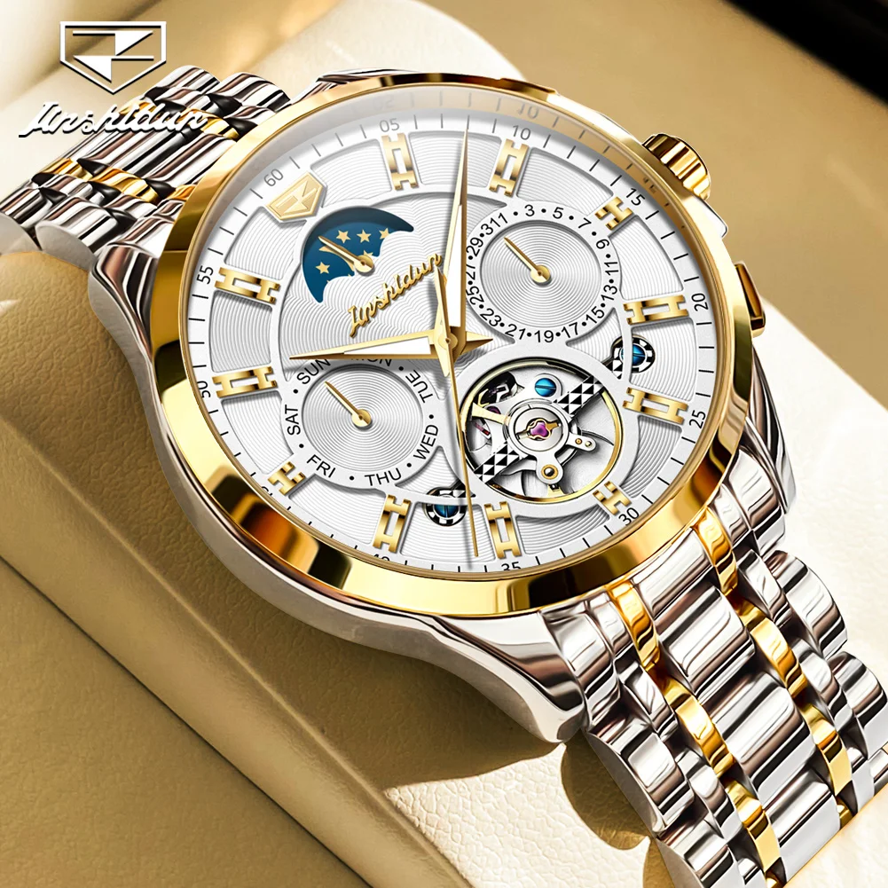 

JSDUN Men's Watches Automatic Mechanical watch Moon Phase Fashion Luxury Stainless steel Waterproof Male Wristwatch Original