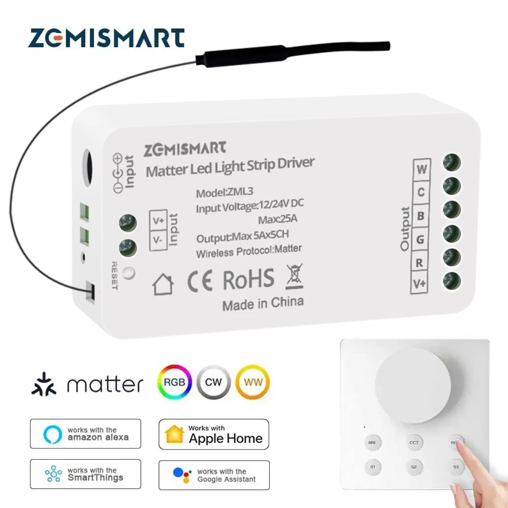 Matter Led Light Strip Driver RGBCCT Antenna Strong Signal Wireless Knob Switch Homekit Smartthings Alexa Google Home Assistant